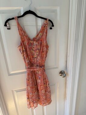 LC Lauren Conrad Coral Floral Tie-Waist Dress